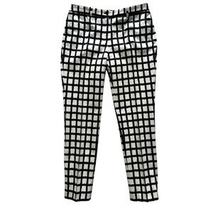 MICHAEL KORS | Black & Ivory Silk Blend Window Pane Straight Leg Pants Sz 10